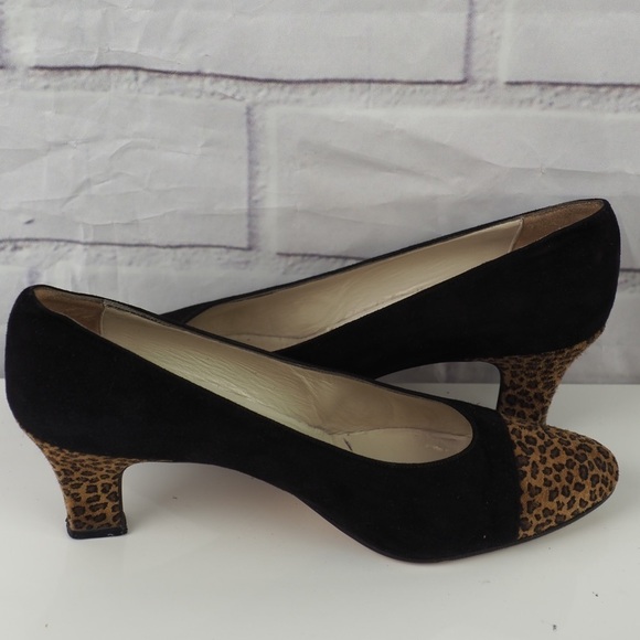 Saks Fifth Avenue sz 9 black leopard suede pumps - Picture 2 of 16